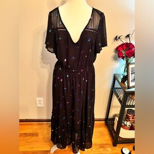 Elegant Black Dress with Colorful Accents